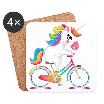 Licorne arc-en-ciel à vélo - Dessous de verre (lot de 4) - blanc - Devant