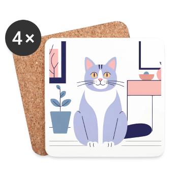 Pastel Cat in Cozy Room - Coasters (set of 4) - white - Front