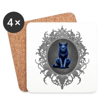 Sitzende katze, tribals, Rahmen, goth - Untersetzer (4er-Set) - Weiß - Vorne