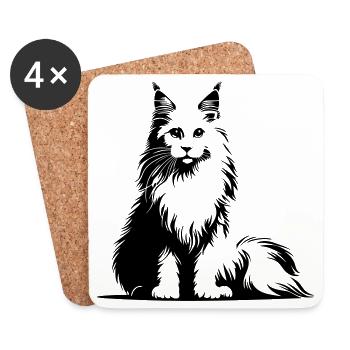 Maine Coon Katze - Untersetzer (4er-Set) - Weiß - Vorne