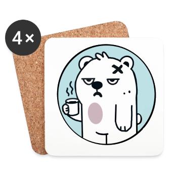 Müder Bär mit Kaffee - Untersetzer (4er-Set) - Weiß - Vorne