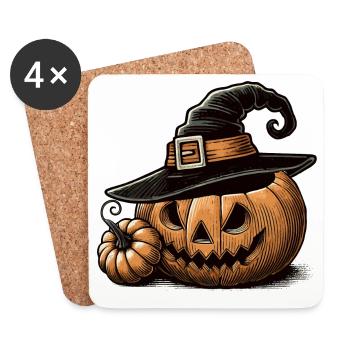 Citrouille d’Halloween avec chapeau de sorcière : l’horreur parfaite - Dessous de verre (lot de 4) - blanc - Devant
