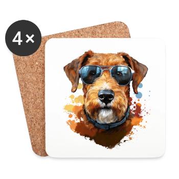 Airedale Terrier avec lunettes de soleil - Dessous de verre (lot de 4) - blanc - Devant