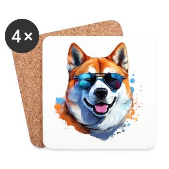 Akita Inu mit Sonnenbrille - Untersetzer (4er-Set) - Weiß - Vorne