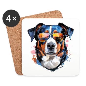 Appenzeller Sennenhund mit Sonnenbrille - Untersetzer (4er-Set) - Weiß - Vorne