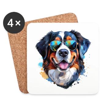 Berner Sennenhund mit Sonnenbrille - Untersetzer (4er-Set) - Weiß - Vorne