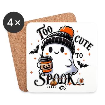 Cool Ghost avec chapeau à pompon et latte à la citrouille et aux épices - Dessous de verre (lot de 4) - blanc - Devant