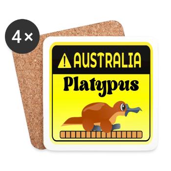Australia Platypus Warning - Mammals - Coasters (set of 4) - white - Front