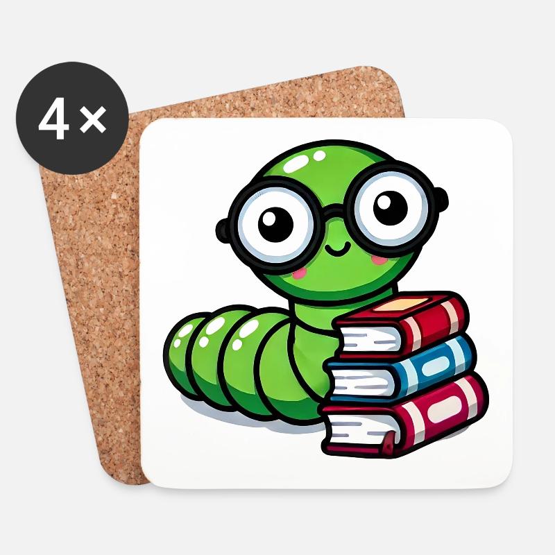 Bücherwurm Brille Bücher - Untersetzer (4er-Set) - Weiß