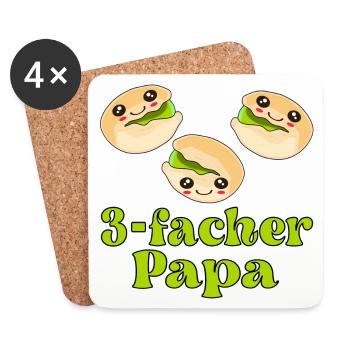 Dreifacher Papa - Vatertag 3 Kinder - Pistazien - Untersetzer (4er-Set) - Weiß - Vorne