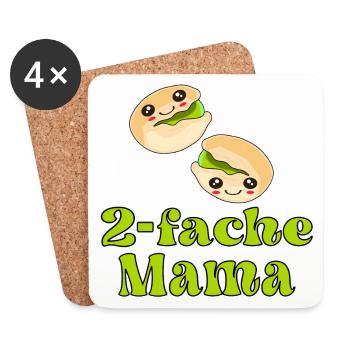 Zweifache Mama - Geburt Baby Pistazien - Untersetzer (4er-Set) - Weiß - Vorne