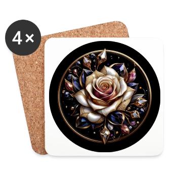 Rose im Diamantkranz - Rose Diamant Edelstein - Untersetzer (4er-Set) - Weiß - Vorne