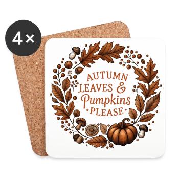 Herbst Kranz - Autumn Leaves & Pumpkins Please - Untersetzer (4er-Set) - Weiß - Vorne