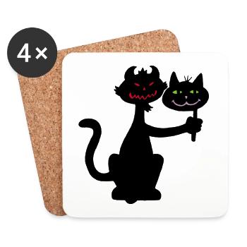 Dämonische schwarze Katze - Untersetzer (4er-Set) - Weiß - Vorne