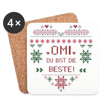 Weihnachten, Ugly Christmas, Omi du bist die Beste - Untersetzer (4er-Set) - Weiß - Vorne