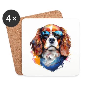 Cavalier Kings Charles Spaniel with Sunglasses - Coasters (set of 4) - white - Front