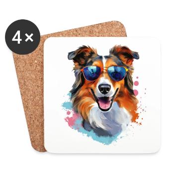 Collie with sunglasses - Coasters (set of 4) - white - Front
