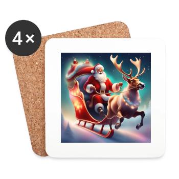 Weihnachtsmann, Schlitten, Weihnachtsposter - Untersetzer (4er-Set) - Weiß - Vorne