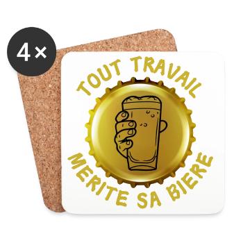 Tout travail mérite sa bière expression humour - Dessous de verre (lot de 4) - blanc - Devant