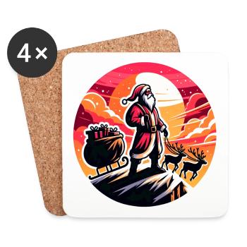 Père Noël avec des rennes dans les montagnes - Dessous de verre (lot de 4) - blanc - Devant