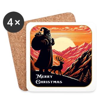 Père Noël avec des rennes dans les montagnes - Dessous de verre (lot de 4) - blanc - Devant
