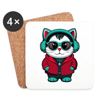 Bombay Chat Race Dessin animé Kawaii Animal Pet - Dessous de verre (lot de 4) - blanc - Devant