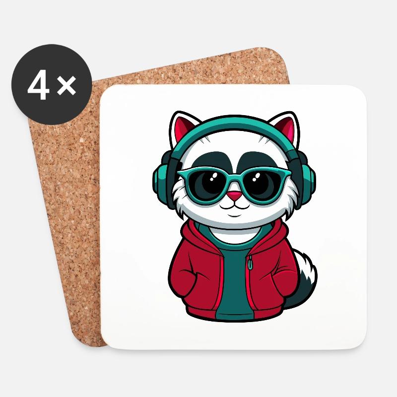 Coole Katze mit Kapuzenpullover und Brille Design - Untersetzer (4er-Set) - Weiß