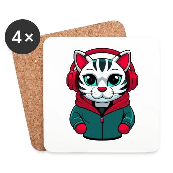Bengalkatze Rasse Karikatur Kawaii Tier Haustier - Untersetzer (4er-Set) - Weiß - Vorne