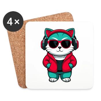 Bambino Chat Race Dessin Animé Kawaii Animal Pet - Dessous de verre (lot de 4) - blanc - Devant