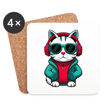 Arabian Egyptian Mau Cat Breed Cartoon Kawaii Pet - Coasters (set of 4) - white - Front