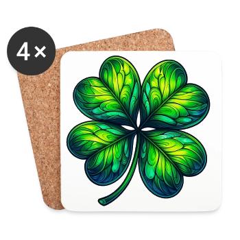 Trèfle à quatre feuilles - Dessous de verre (lot de 4) - blanc - Devant