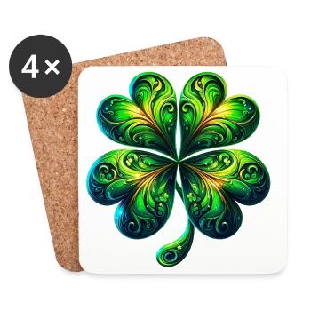 Trèfle à quatre feuilles - Dessous de verre (lot de 4) - blanc - Devant
