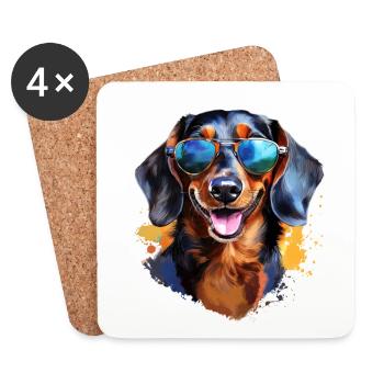Dackel mit Sonnenbrille - Untersetzer (4er-Set) - Weiß - Vorne