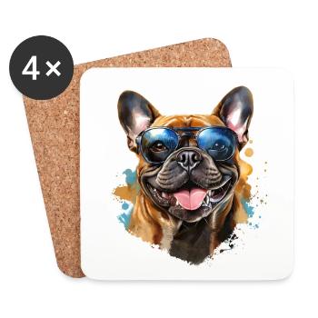 Frenchie with sunglasses - Coasters (set of 4) - white - Front
