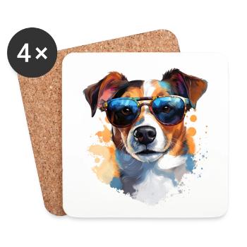 Jack Russel mit Sonnenbrille - Untersetzer (4er-Set) - Weiß - Vorne