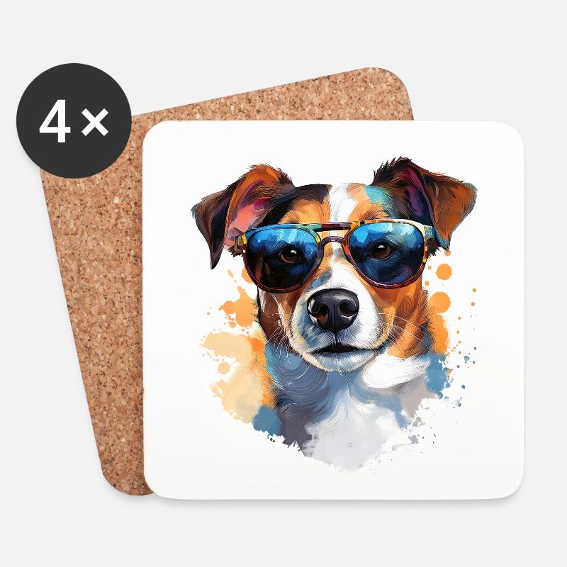 Jack Russel mit Sonnenbrille - Untersetzer (4er-Set) - Weiß