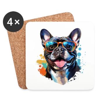 Frenchie avec lunettes de soleil - Dessous de verre (lot de 4) - blanc - Devant