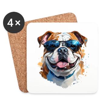 Bulldogge mit Sonnenbrille - Untersetzer (4er-Set) - Weiß - Vorne
