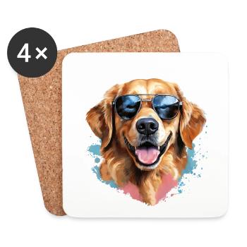 Golden Retriever with Sunglasses - Coasters (set of 4) - white - Front
