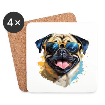 Mops mit Sonnenbrille - Untersetzer (4er-Set) - Weiß - Vorne