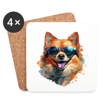 Pomeranian mit Sonnenbrille - Untersetzer (4er-Set) - Weiß - Vorne