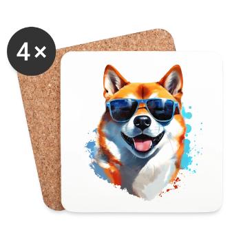 Shiba Inu mit Sonnenbrille - Untersetzer (4er-Set) - Weiß - Vorne