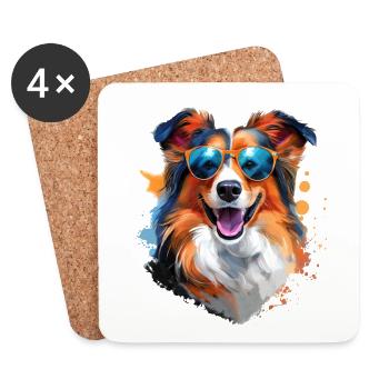 Sheltie mit Sonnenbrille - Untersetzer (4er-Set) - Weiß - Vorne