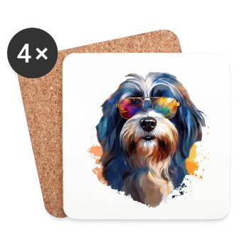 Tibet Terrier mit Sonnenbrille - Untersetzer (4er-Set) - Weiß - Vorne