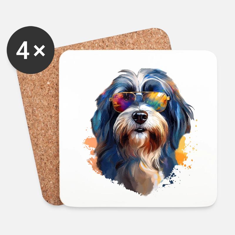 Tibet Terrier mit Sonnenbrille - Untersetzer (4er-Set) - Weiß