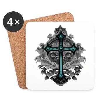 Grabstein-Ornament, Kreuze, gothic design - Untersetzer (4er-Set) - Weiß - Vorne