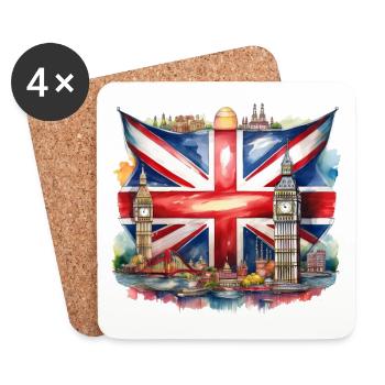 Watercolour Union Jack with British Landmarks - Coasters (set of 4) - white - Front