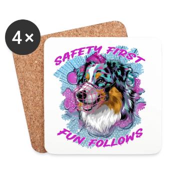 Safety First Fun Follows - Australian Shepherd - Untersetzer (4er-Set) - Weiß - Vorne
