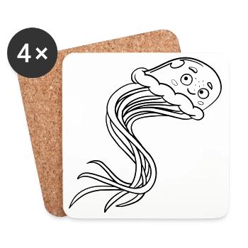 Jellyfish Kawaii coloring page hand-illustrated - Coasters (set of 4) - white - Front
