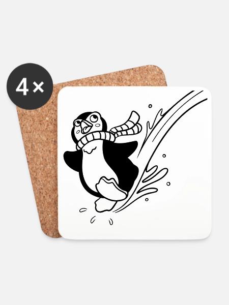 Pinguin-Spaß zum Ausmalen für Kinderbekleidung - Untersetzer (4er-Set) - Weiß